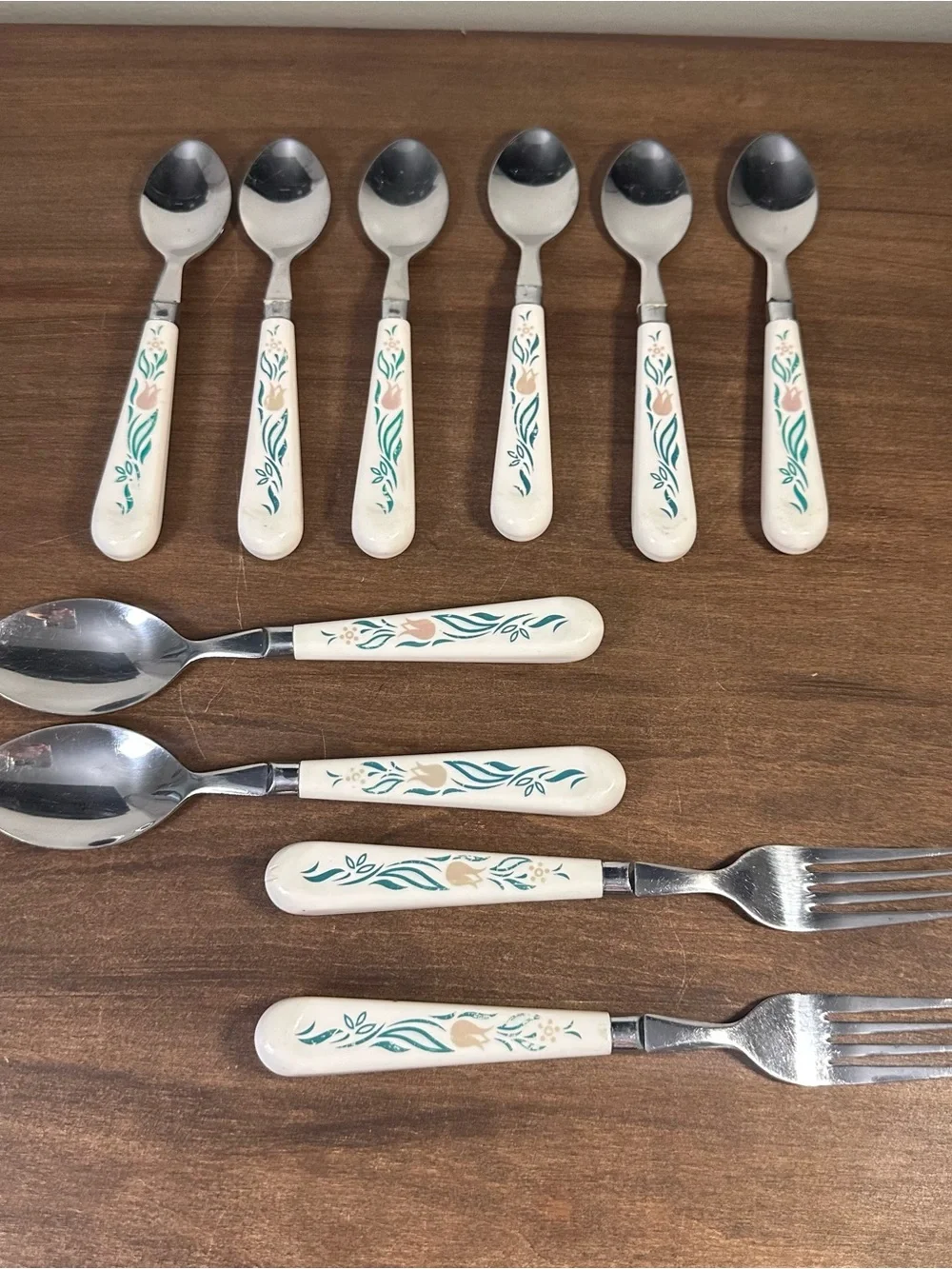 (12) Vintage Corelle Rosemarie Floral Handle Stainless Steel Flatware